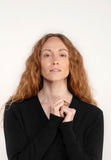 Women’s Black V Neck Alpaca Cotton Jumper