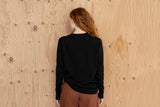 womens black V neck knitwear eco sustainable alpaca cotton sweater STUDY 34