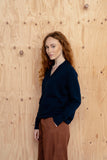 womens navy blue V neck knitwear alpaca cotton sweater eco sustainable STUDY 34