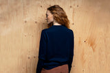 navy blue V neck knitwear alpaca cotton sweater womens eco sustainable STUDY 34