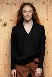 womens black V neck knitwear alpaca cotton sweater eco sustainable STUDY 34