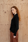 womens black V neck knitwear alpaca sweater cotton eco sustainable STUDY 34